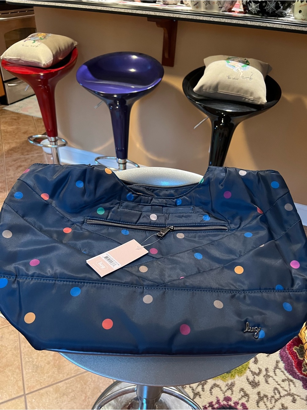 Lug Navy Polka Dot Gondola Tote Bag NWT